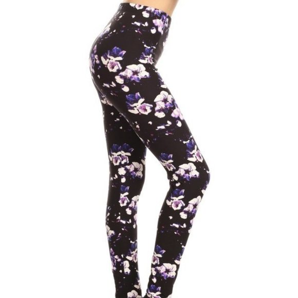 🖤 ONLY 3 LEFT! 🖤 Buttery Soft Evening Bloom Print Fitness Casual Leggings - Picture 2 of 2